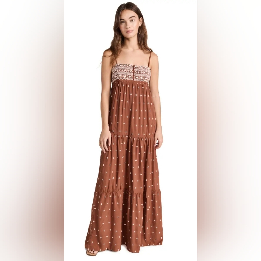 Spiritual Gangster Dolce Embroidered Maxi Dress Clay Boho Coastal Cowgirl, Small